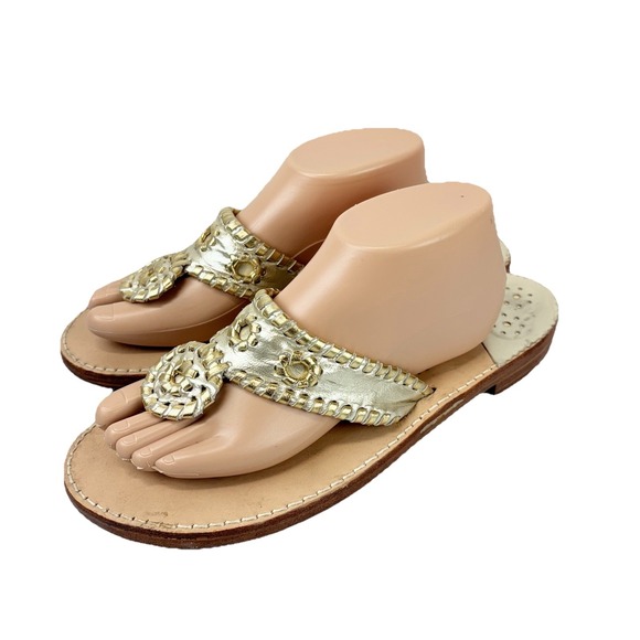 Palm Beach Sandals Womens Size 10 Gold Handmade Leather Made in USA Beach Resort - Picture 1 of 6